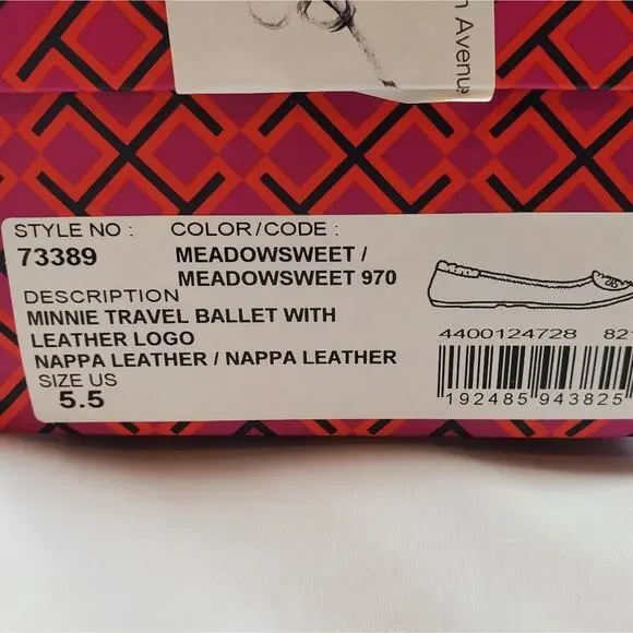 NWT$228 Tory Burch Minnie Travel Meadowsweet TT Logo Leather Ballet Flats 5.5 - Picture 14 of 16